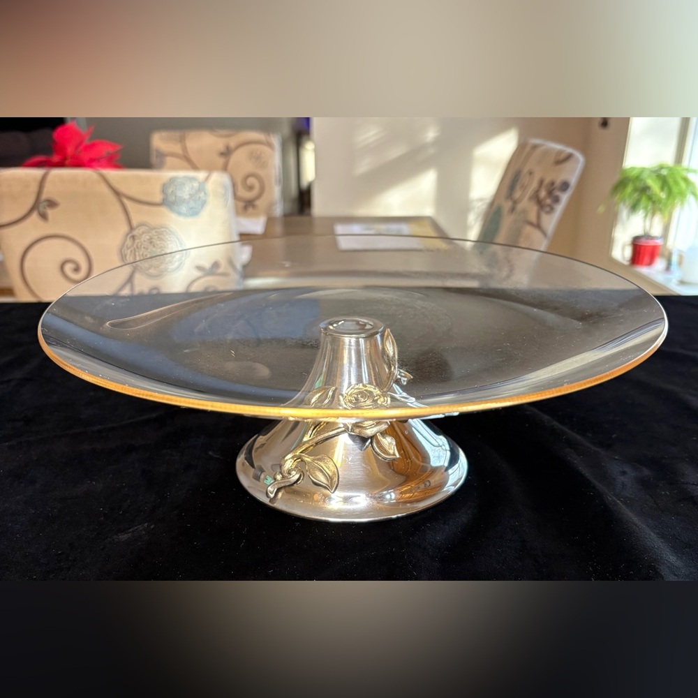 🔥🔥🔥Vintage Oneida 24K Gold Electroplate Crystal Cake Plater